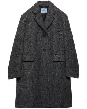 Prada Single-Breasted Chevron Wool Jacket - Grey