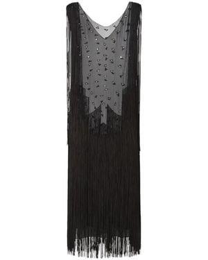 Fendi Silk Dress With Mirrors And Fringes - Black