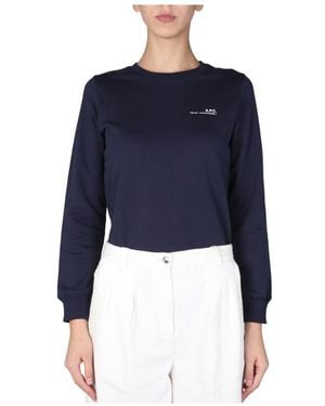 A.P.C. Logo-Print Cotton Sweatshirt - Blue