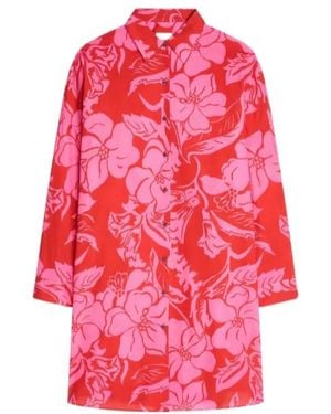 Dries Van Noten Floral Shirt Midi Dress - Red