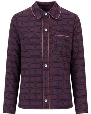 Laura Urbinati Geometric-Print Piping-Detail Pyjamas Top - Purple