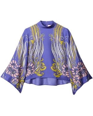 La DoubleJ Patterned Mock-Neck Top - Blue