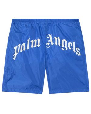 Palm Angels Curved Logo Swim Shorts - Blue