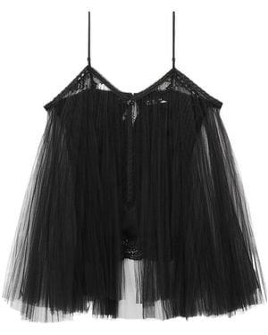 Alexander Wang Lace-Embroidered Charmeuse Tunic Top - Black