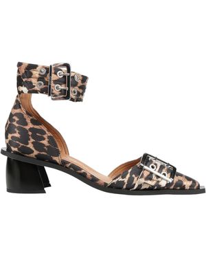 Ganni Leopard Print Satin High Heels - Metallic