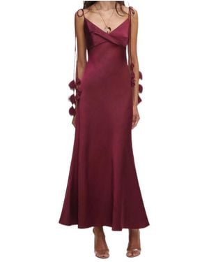 Self-Portrait Satin Flower Midi Dress - Red