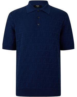 Fendi Shortsleeve Knit Polo - Blue