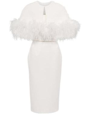 Safiyaa Feather-Embellished Crepe Midi Dress - White