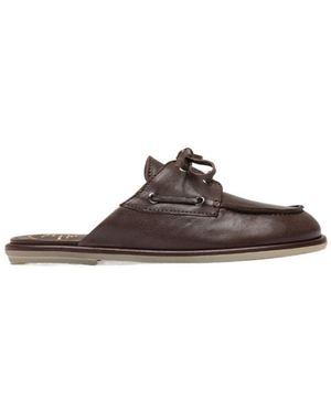 Officine Creative Love 106 Lace-Detail Flat Leather Mules - Brown