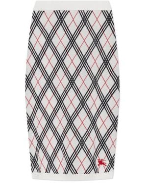 Burberry Ekd Jacquard Checked Knitted Midi Skirt - Multicolor