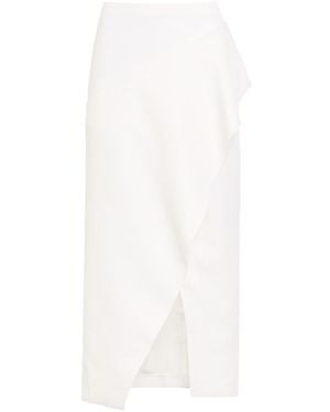 KHAITE Jaia Wrap-Effect Wool Midi Skirt - White