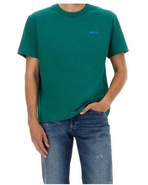 A.P.C. Flocked Logo Crewneck T-Shirt - Green