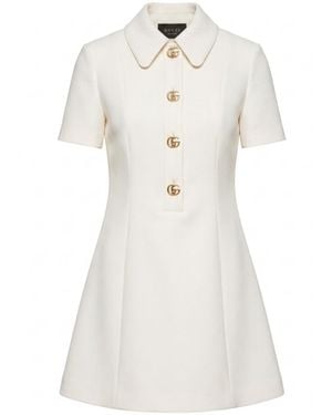 Gucci Crêpe Wool Dress With Double G Button - White