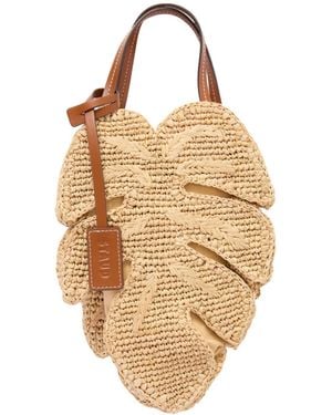 STAUD Leather-Trimmed Raffia Tote - Metallic