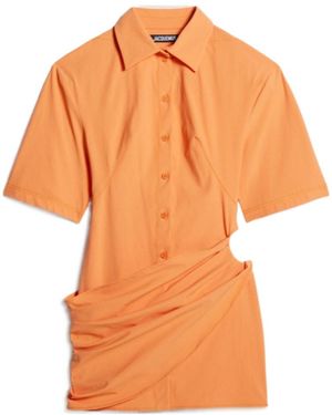 Jacquemus Camisa Draped Mini Shirt Dress - Orange