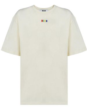MSGM Logo Embroidered Crewneck T-Shirt - White