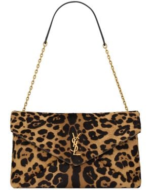Saint Laurent Cassandre Leopard Patterned Large Pouch - Metallic