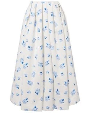 Leo Victoria Floral Pleated Cotton Maxi Skirt - Blue
