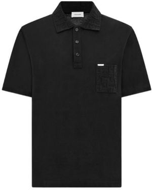 Ferragamo V-Neck Polo With Jacquard Pocket Detail - Black