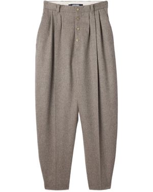 Jacquemus High-Waisted Button-Detail Pants - Gray