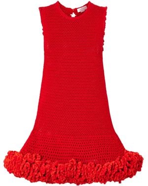 Stella McCartney Nature Flow Ruffled Open-Knit Wool Mini Dress - Red