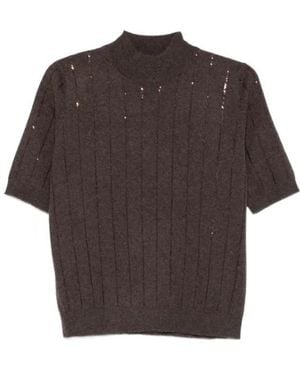 Brunello Cucinelli Sequin-Embellished Cashmere Top - Brown