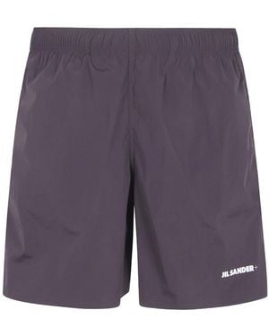 Jil Sander Logo-Print High Waist Swim Shorts - Purple
