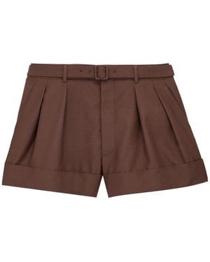 Saint Laurent Belted Tailored Shorts - Brown