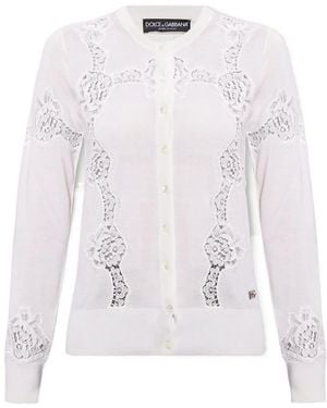 Dolce & Gabbana Lace-Inserts Buttoned Cardigan - White