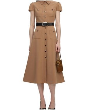 Self-Portrait Belted Button-Down Midi Dress - Natural