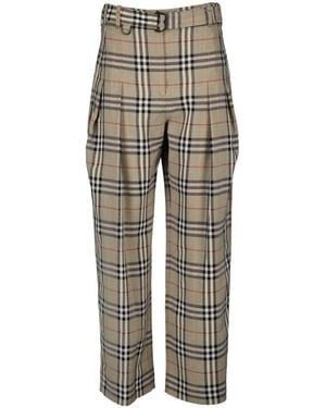 Burberry Check Pleated Trousers - Grey