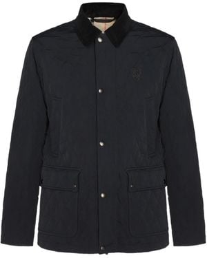 Burberry Logo Embroidered Long Sleeved Jacket - Blue