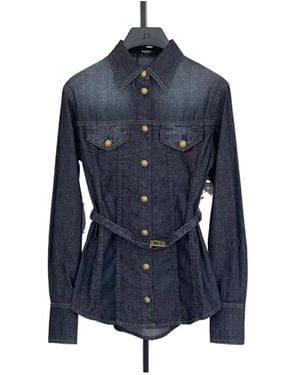 Balmain Belted Button-Up Denim Shirt - Blue