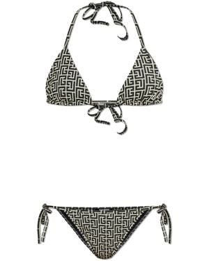 Balmain Labirinto-Print Bikini - Metallic