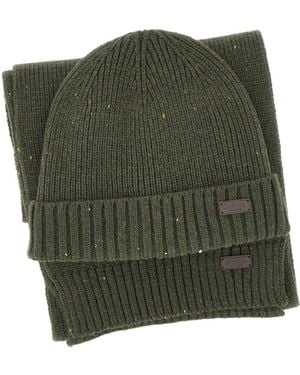Barbour Carlton Beanie Scarf Set - Green