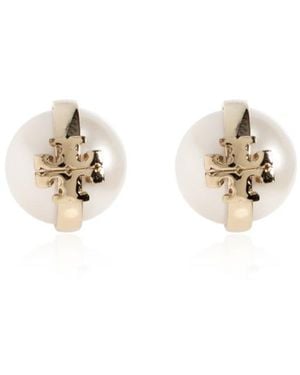 Tory Burch Pearl Logo Earrings - Metallic