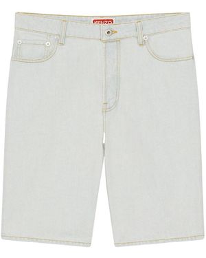 KENZO Logo Embroidered Denim Shorts - White