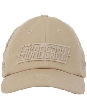 Burberry Badge Appliqué Cotton Baseball Cap - Natural
