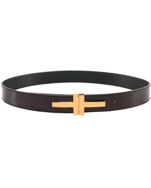 Tom Ford Logo-Plaque Leather Belt - White