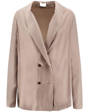 Alysi Double-Breasted Shawl-Lapel Blazer - Brown