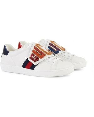Gucci Ace Detachable Bead Logo Kraft Shoes - White