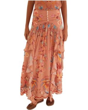 FARM Rio Ruffled Floral Skirt - Orange
