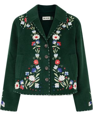 RIXO London Jude Embroidered Wool-Blend Felt Jacket - Green