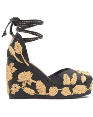 Castañer Castañer Carmela Embroidered Wedge Heeled Sandals - Metallic