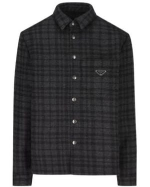 Prada Triangle-Logo Checked Shirt - Black