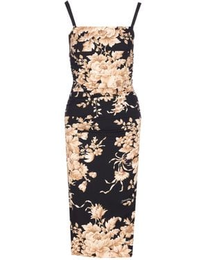 Dolce & Gabbana Floral-Print Ruched Midi Dress - White