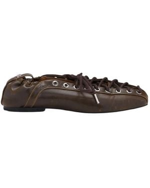 Ganni Lace-Up Ballerinas - Brown