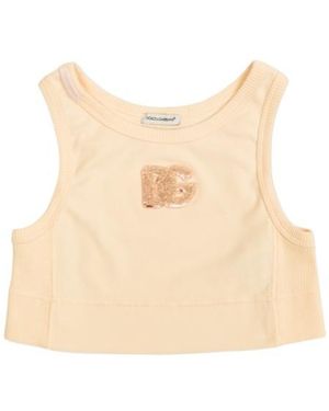 Dolce & Gabbana Sequinned-Logo Ribbed Top - Natural