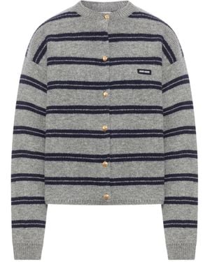Miu Miu Striped Cashmere Cardigan - Grey