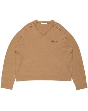 Acne Studios Camel Hair V-Neck Sweater - Natural